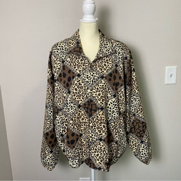 Vintage 80's A.D.S Gold Sparkling Animal Print Bomber Jacket Women's Size Large - Picture 10 of 15